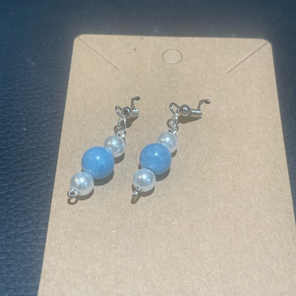 Elegant Blue and White Beaded Earrings